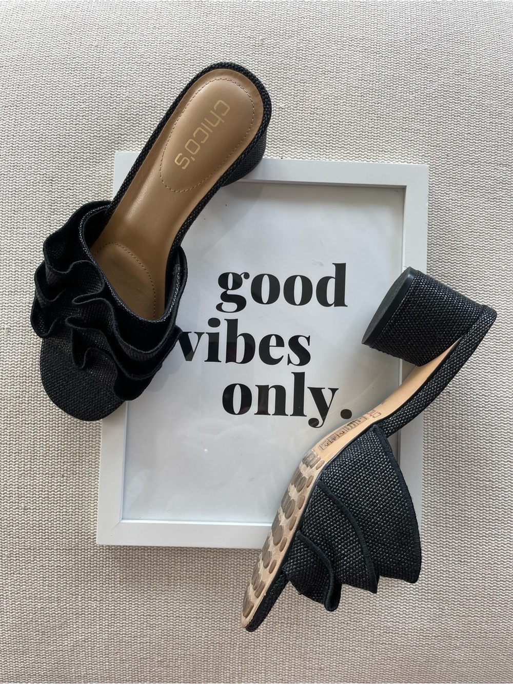 Chico's Whitney Raffia Ruffle Slide Sandals